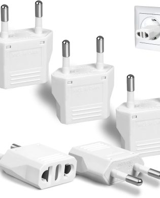 6 Pack US to Europe Plug Adapter - Type C European Travel Adapter, Wall Plug Power Converter for Europe (White)