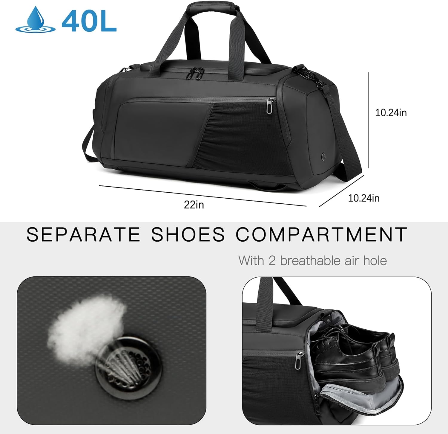 Gym Duffle Bag Waterproof Sports Duffel Bags Travel Weekender Bag for Men Women Overnight Bag with Shoes Compartment - Image 3