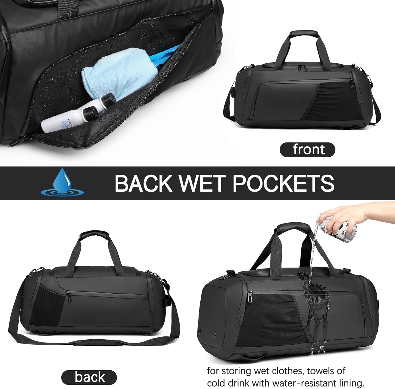 Gym Duffle Bag Waterproof Sports Duffel Bags Travel Weekender Bag for Men Women Overnight Bag with Shoes Compartment - Image 4
