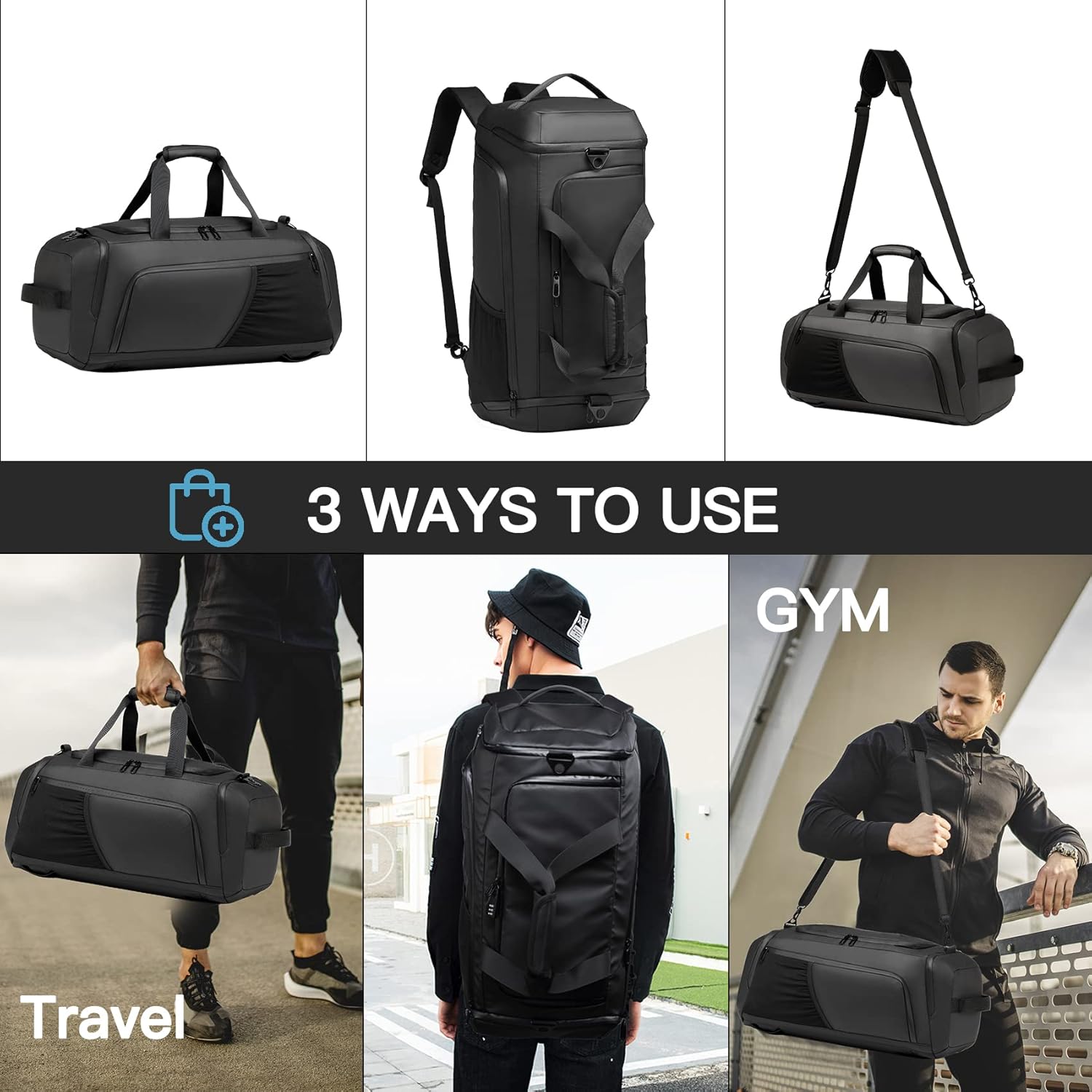 Gym Duffle Bag Waterproof Sports Duffel Bags Travel Weekender Bag for Men Women Overnight Bag with Shoes Compartment - Image 7